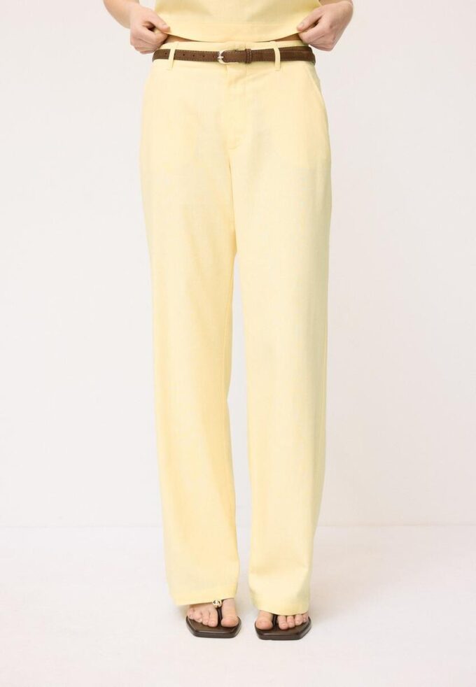 Rettbenede lin-effekt-bukser med belte