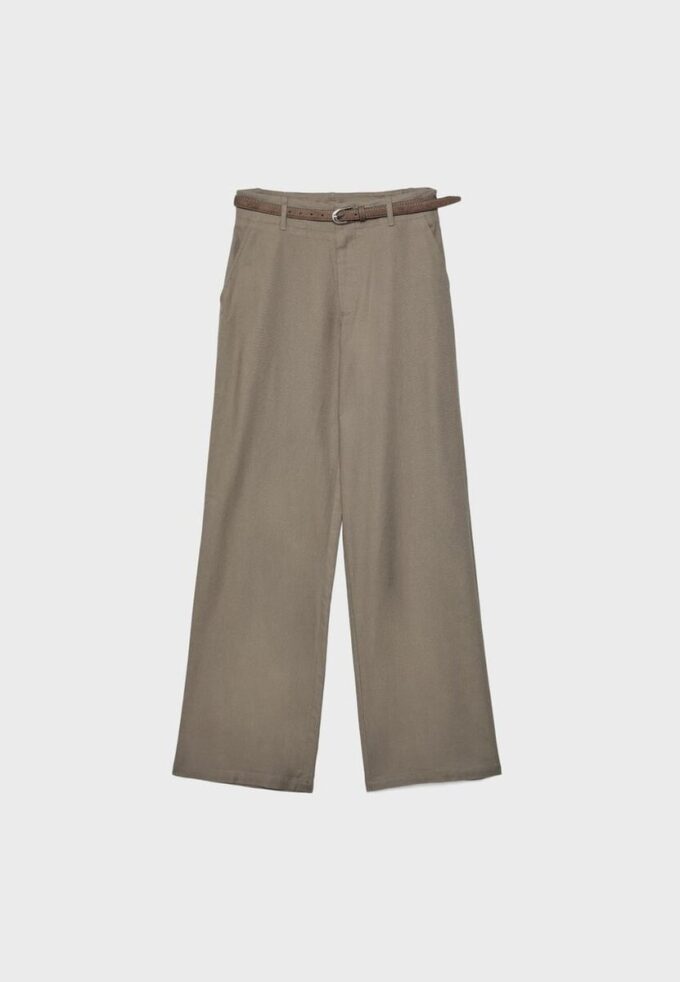 Rettbenede lin-effekt-bukser med belte