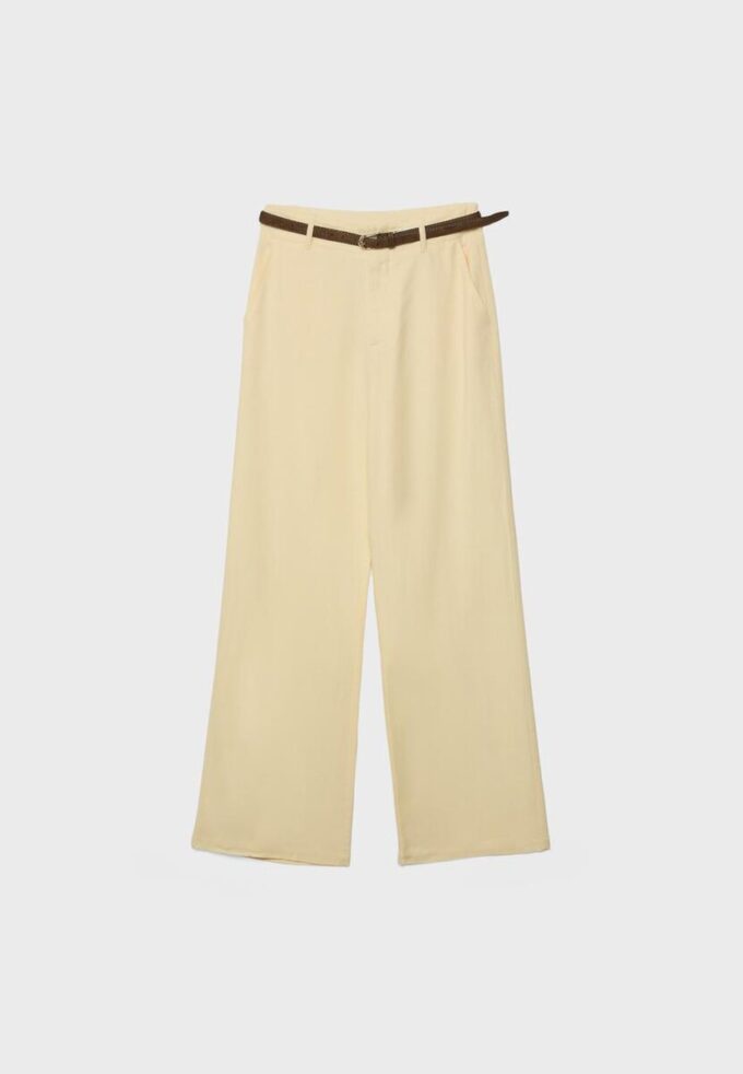 Rettbenede lin-effekt-bukser med belte