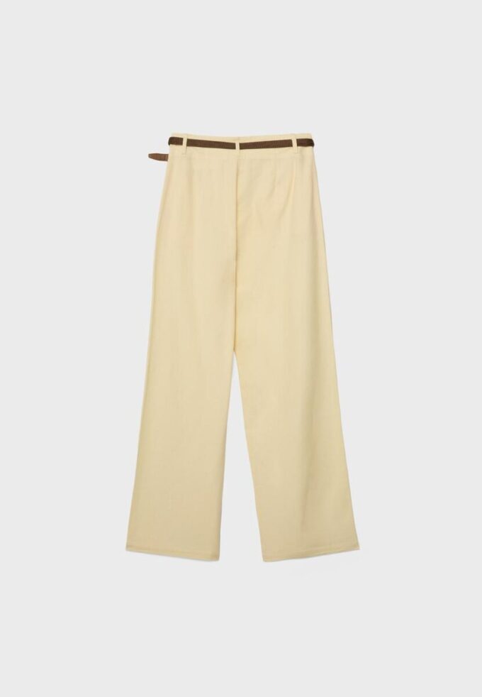 Rettbenede lin-effekt-bukser med belte