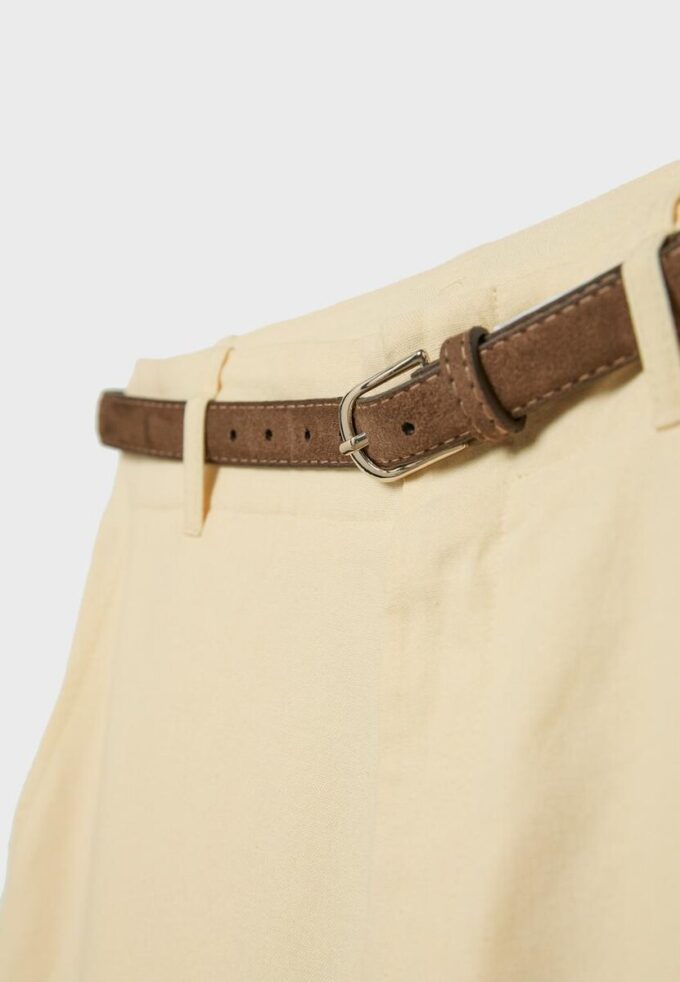 Rettbenede lin-effekt-bukser med belte