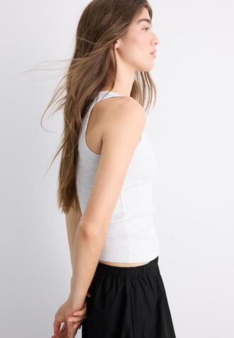 Ribbet topper i bomull med racerrygg