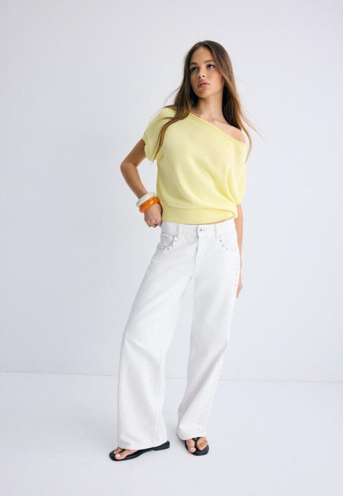 Rustikk strikket topp med båthals