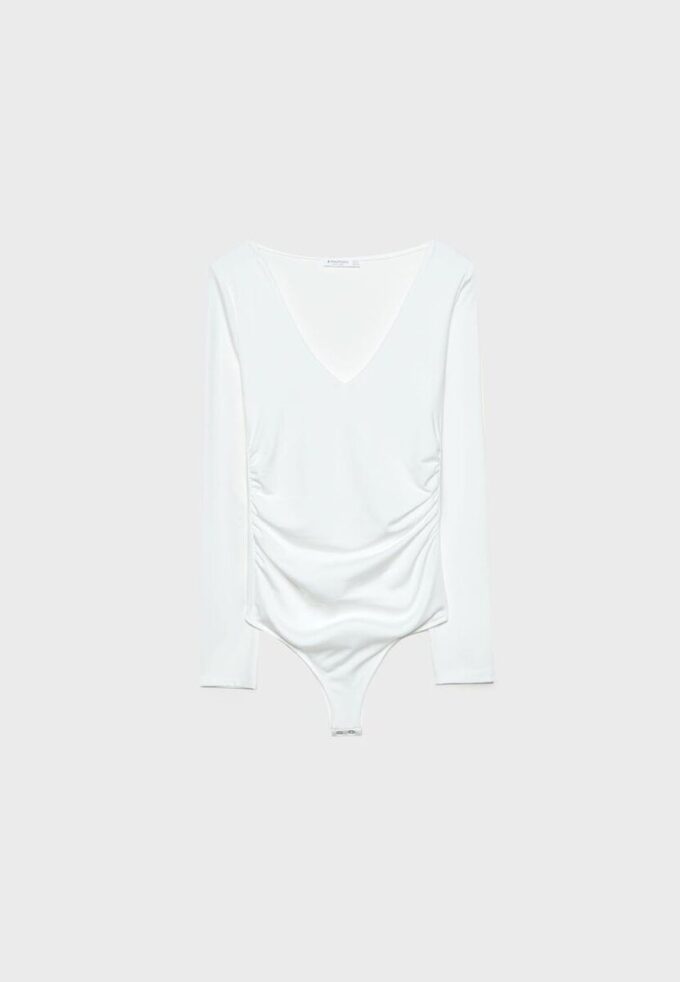 Rynket body i polyamid med V-hals