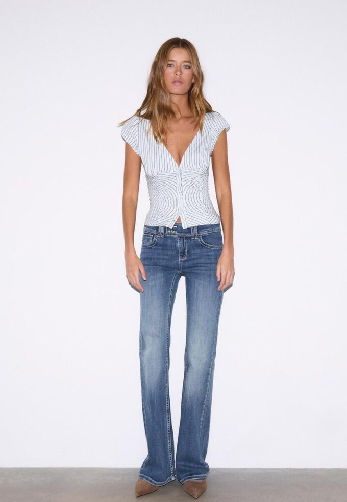 Rynket skjorte med korte ermer