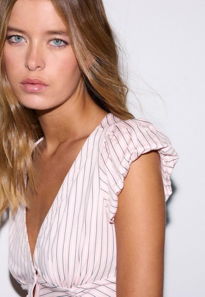 Rynket skjorte med korte ermer