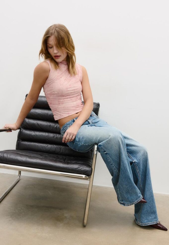 Rynket T-skjorte i tyll