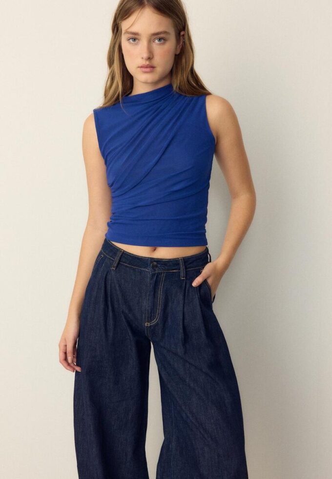 Rynket T-skjorte i tyll