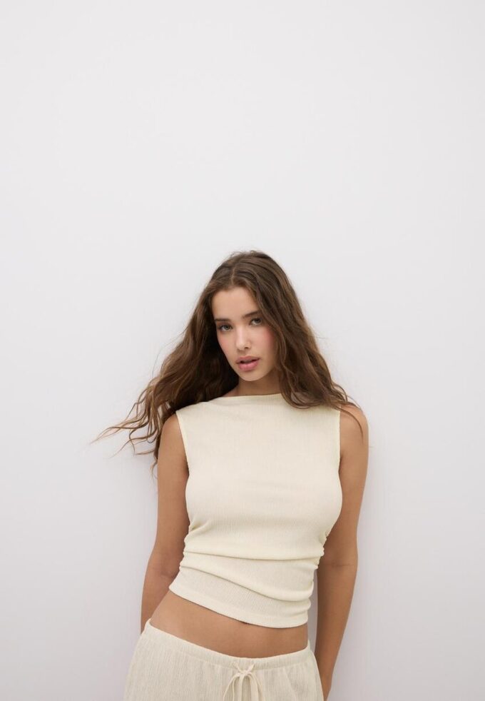 Rynket T-skjorte med struktur