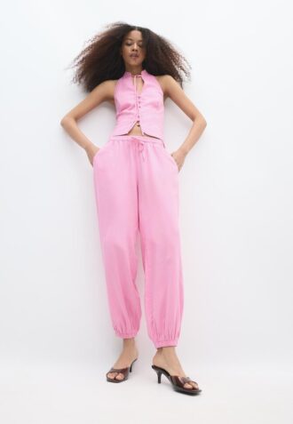 Sarouel-bukser med lin-effekt