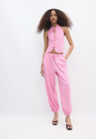 Sarouel-bukser med lin-effekt