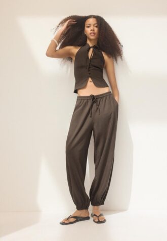 Sarouel-bukser med lin-effekt