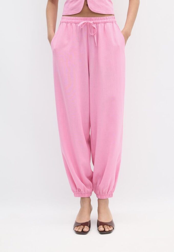 Sarouel-bukser med lin-effekt