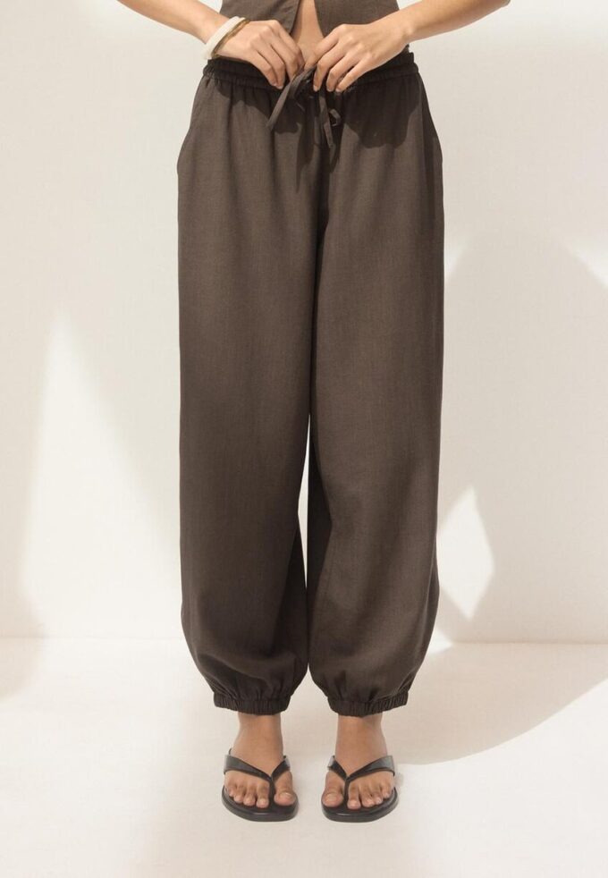 Sarouel-bukser med lin-effekt