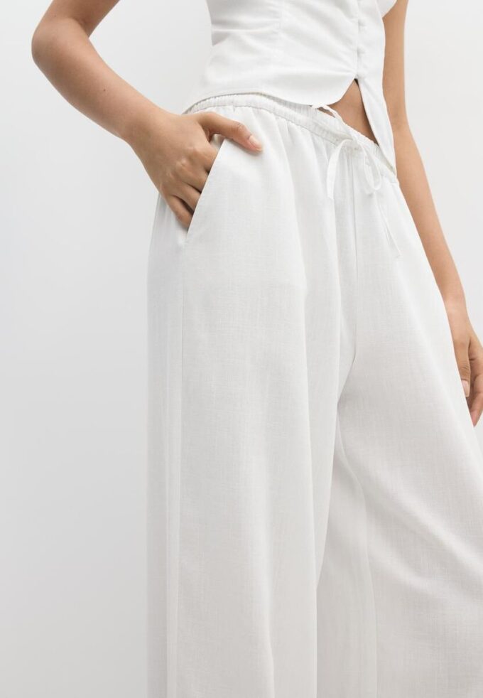 Sarouel-bukser med lin-effekt