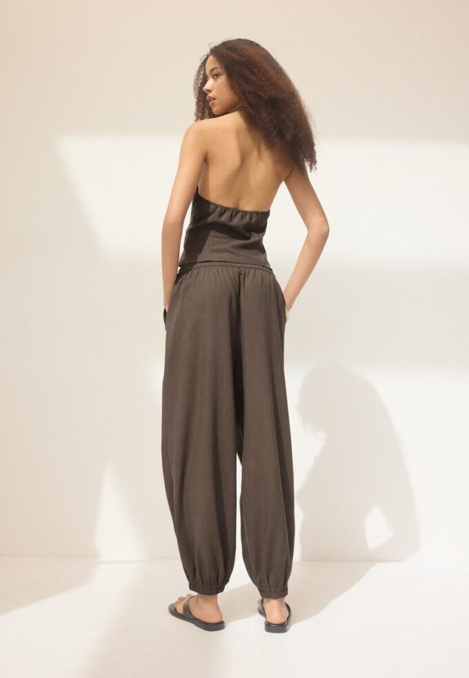 Sarouel-bukser med lin-effekt