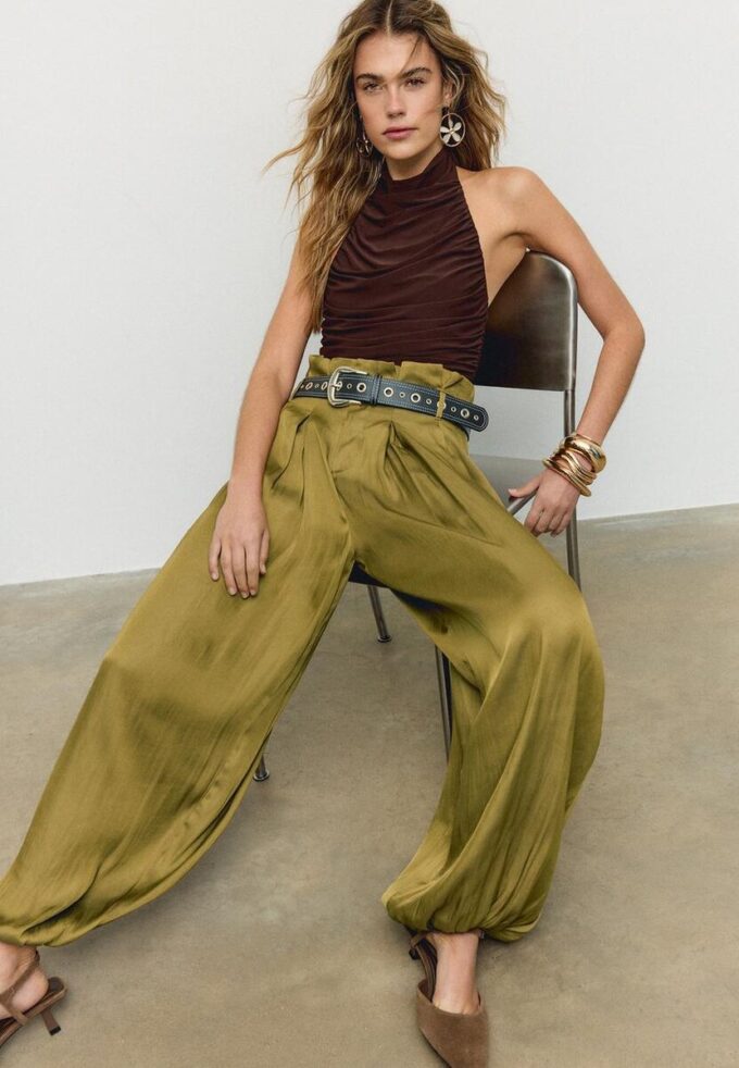 Satin-sarouelbukser med belte