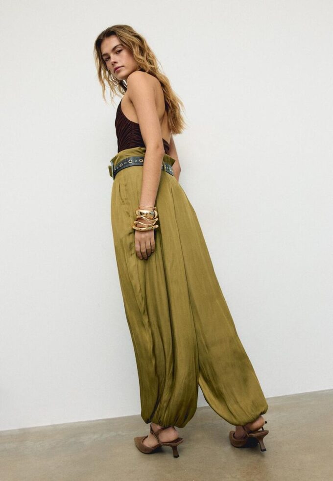 Satin-sarouelbukser med belte