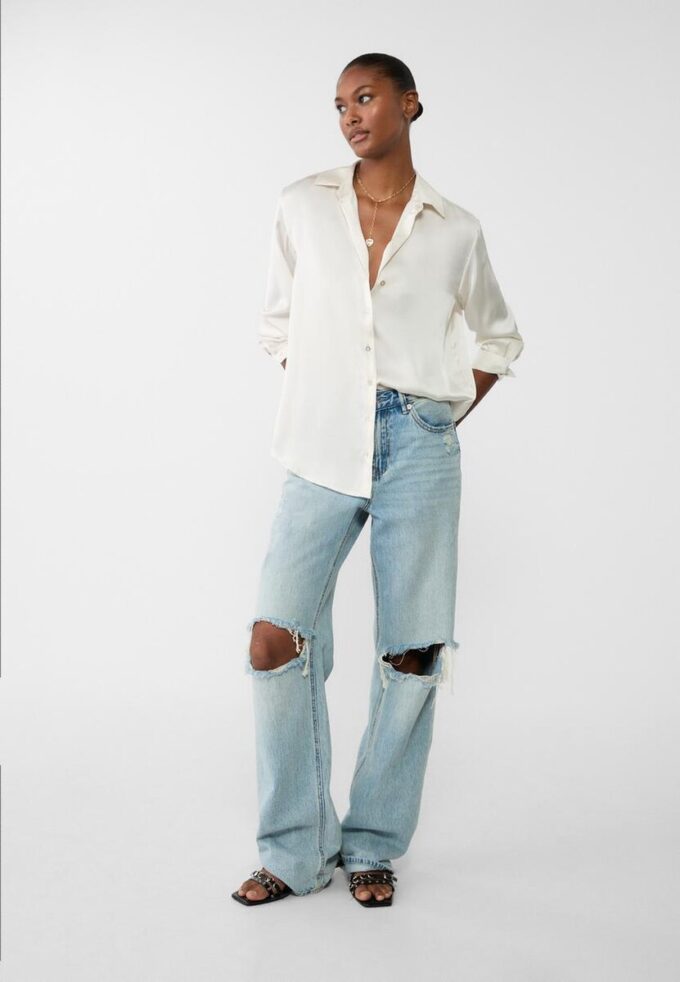 Satin-skjorte med krage