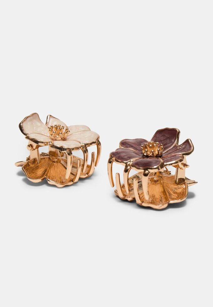 Sett med 2 hårspenner med emaljert blomst