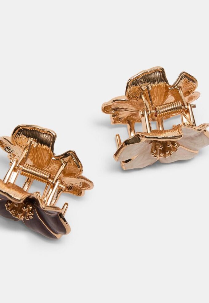 Sett med 2 hårspenner med emaljert blomst