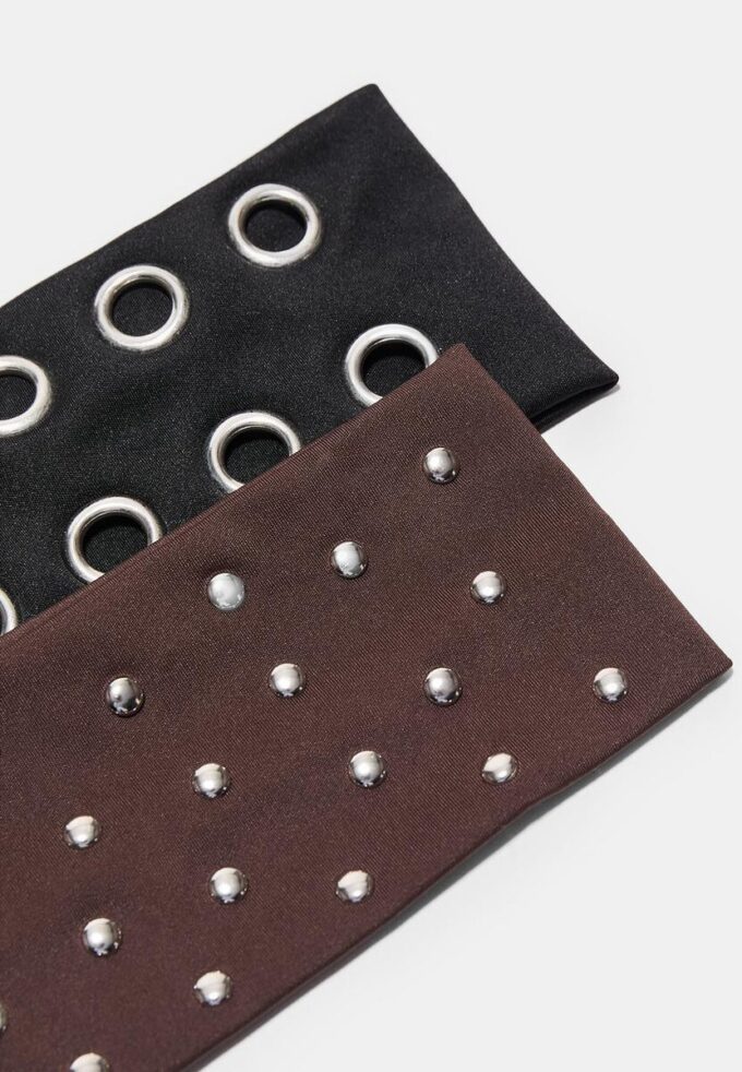 Sett med 2 pelshårbånd med nitter