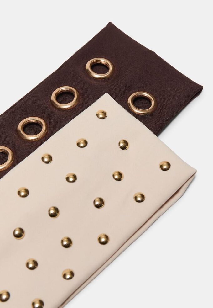 Sett med 2 pelshårbånd med nitter