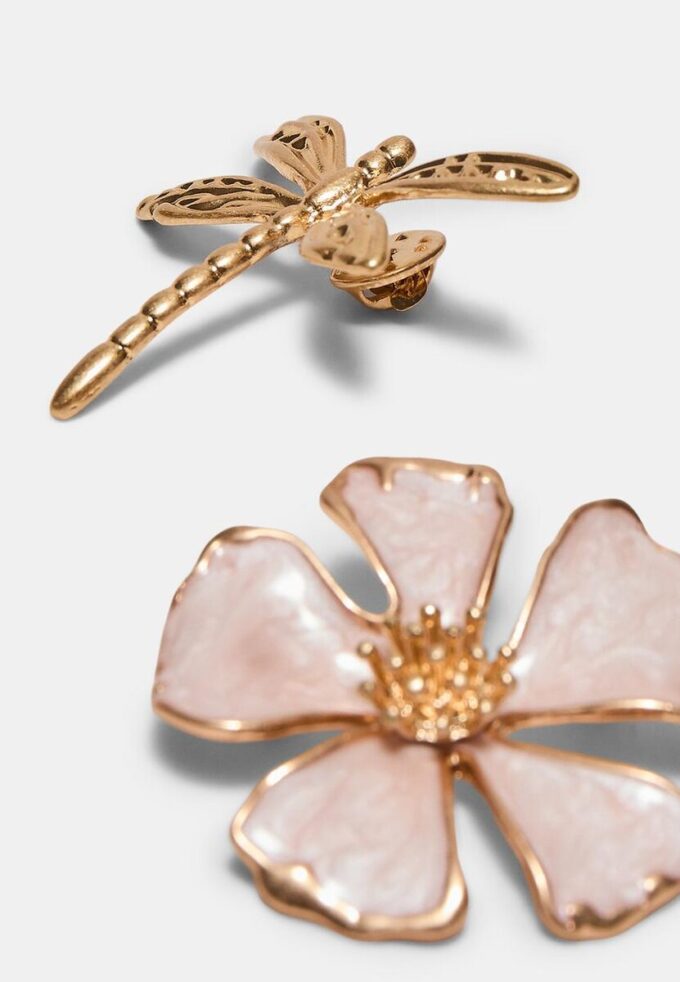 Sett med 2 øyenstikker- og blomsterbrosjer