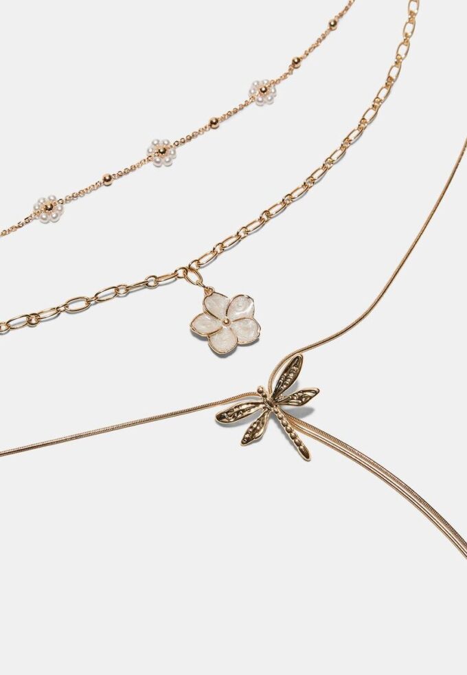 Sett med 3 blomster- og øyenstikkerhalskjeder