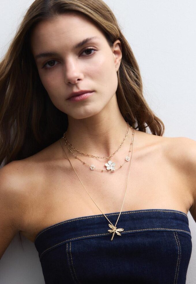 Sett med 3 blomster- og øyenstikkerhalskjeder