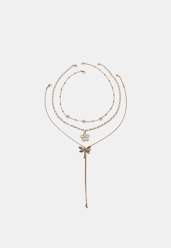 Sett med 3 blomster- og øyenstikkerhalskjeder