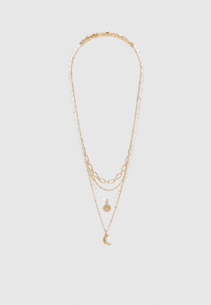 Sett med 4 måne- og solhalskjeder