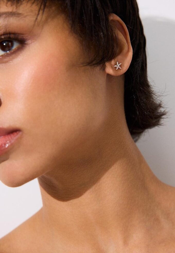 Sett med 9 øreringer med rhinestones og sjøstjerner