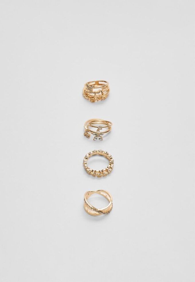 Sett med 9 sommerfugl- og rhinestone-ringer