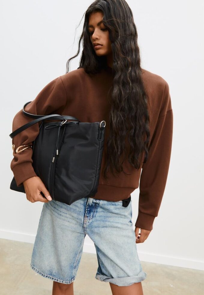 Shopper-veske i stoff med sløyfe