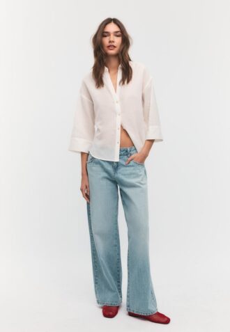 Skjorte med kimonoermer i lin-look