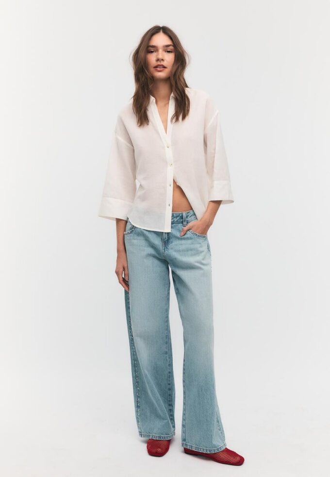 Skjorte med kimonoermer i lin-look