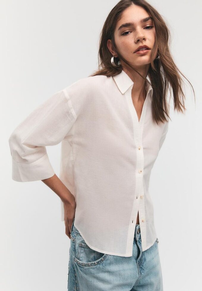 Skjorte med kimonoermer i lin-look