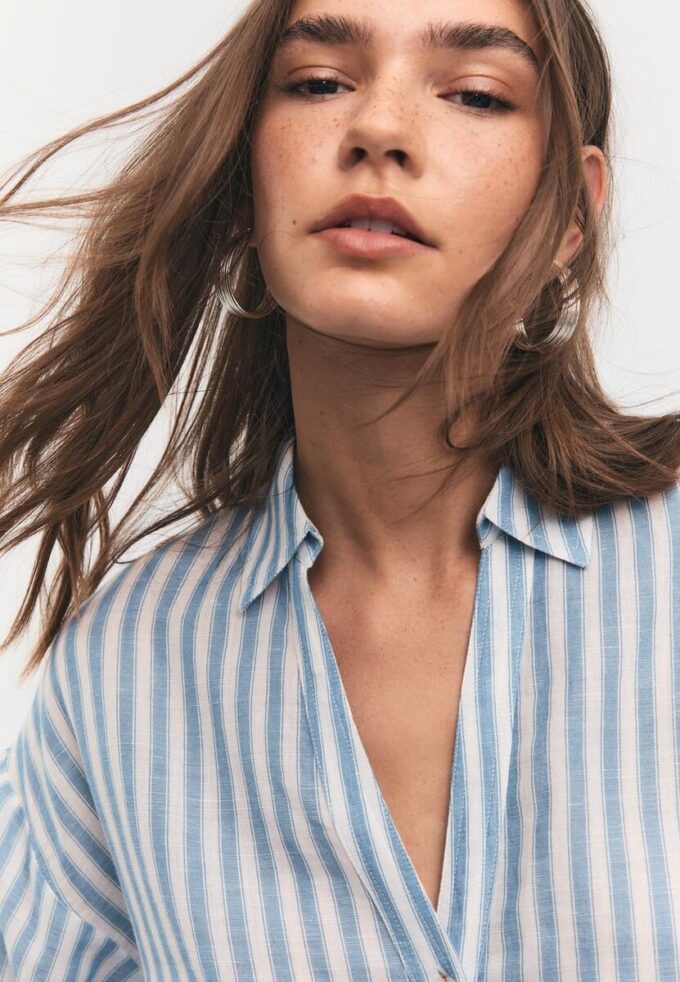 Skjorte med kimonoermer i lin-look