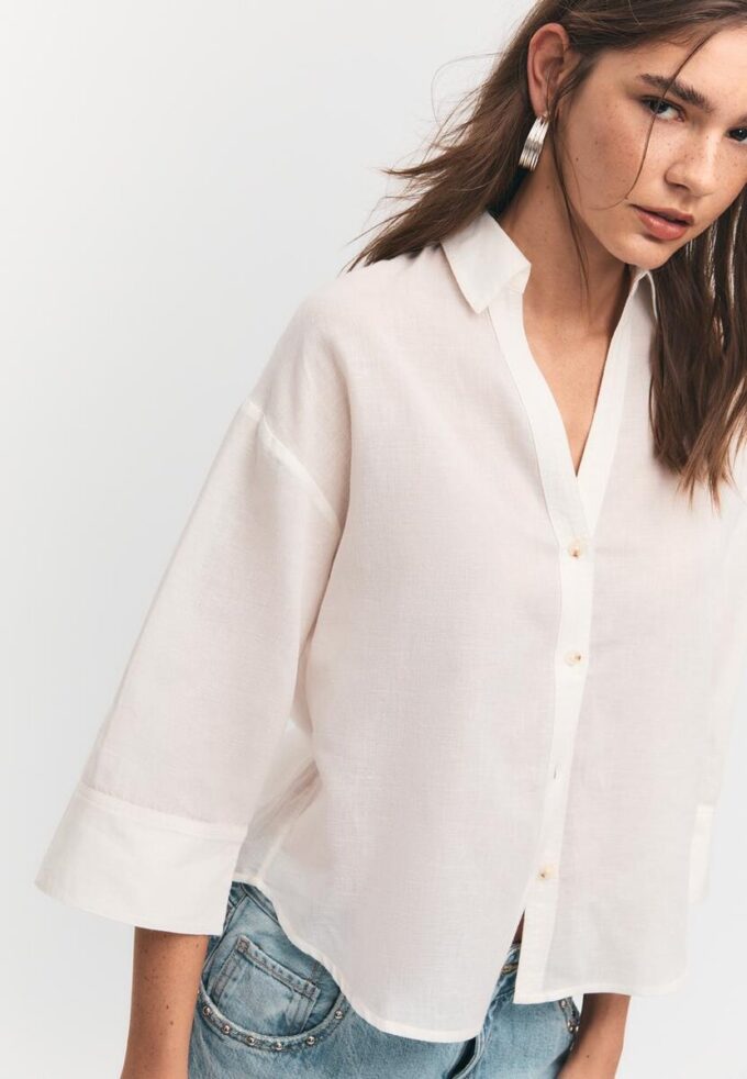 Skjorte med kimonoermer i lin-look