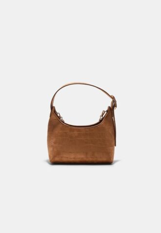 Skulderveske i imitert semsket skinn med spennedetaljer