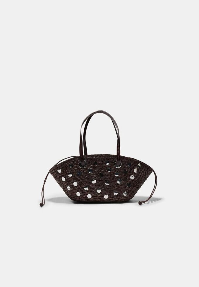 Skulderveske i kurv med paljetter