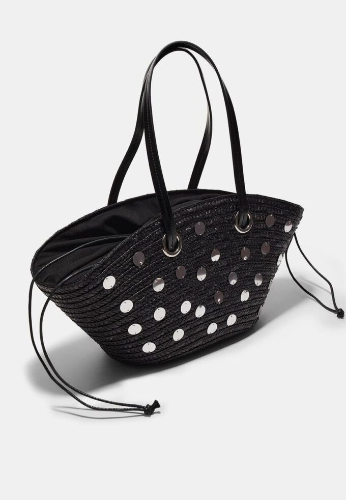 Skulderveske i kurv med paljetter
