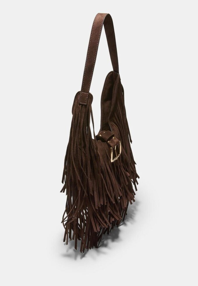 Skulderveske med frynser og spenne