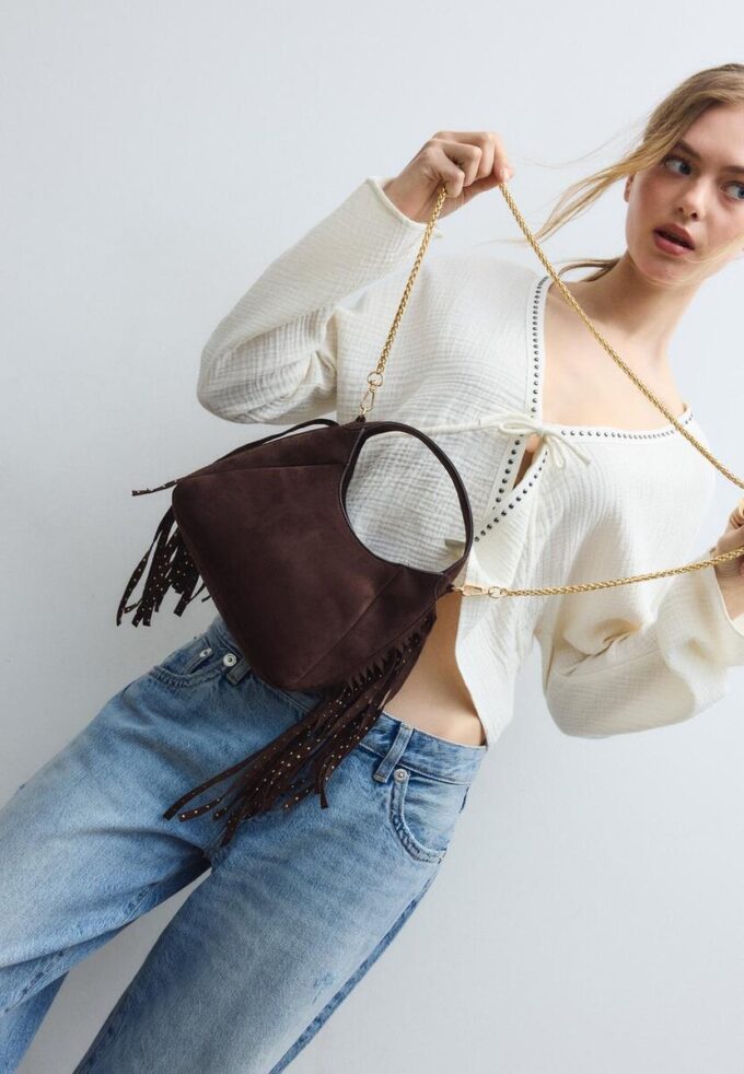 Skulderveske med frynser på siden