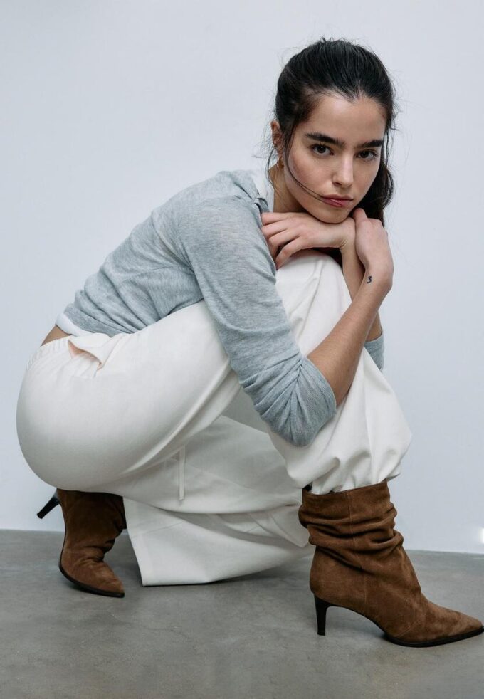 Slouchy ankelstøvler i skinn med hæl