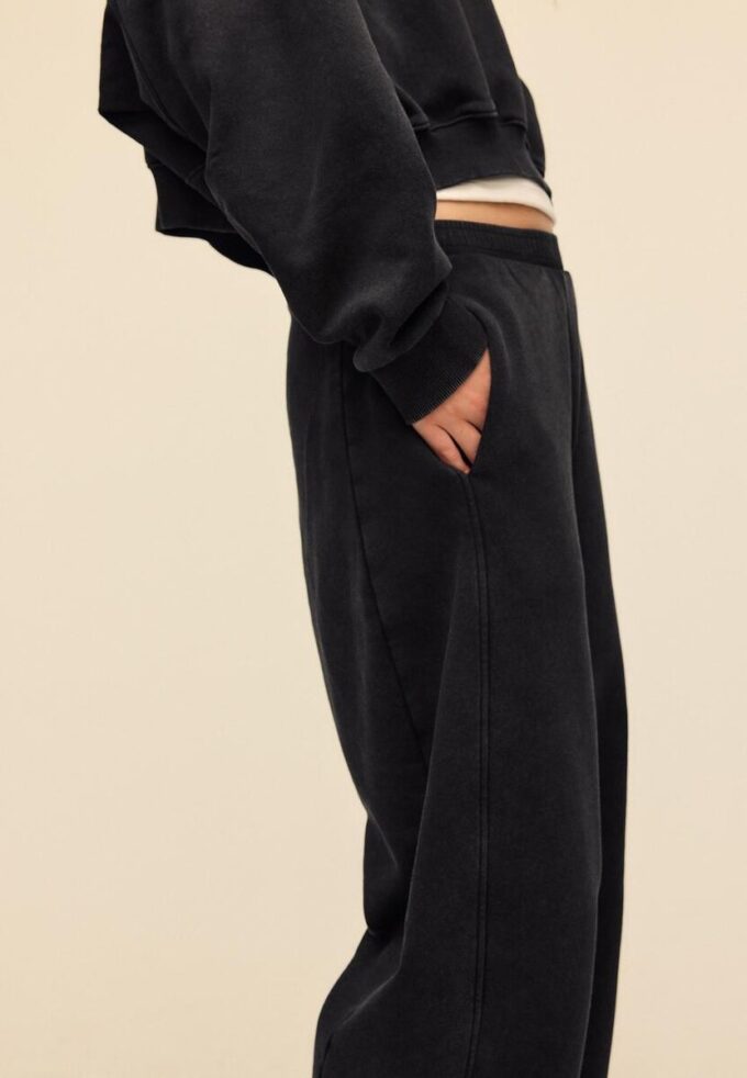 Soft-Touch-fleece-bukser med syrevask