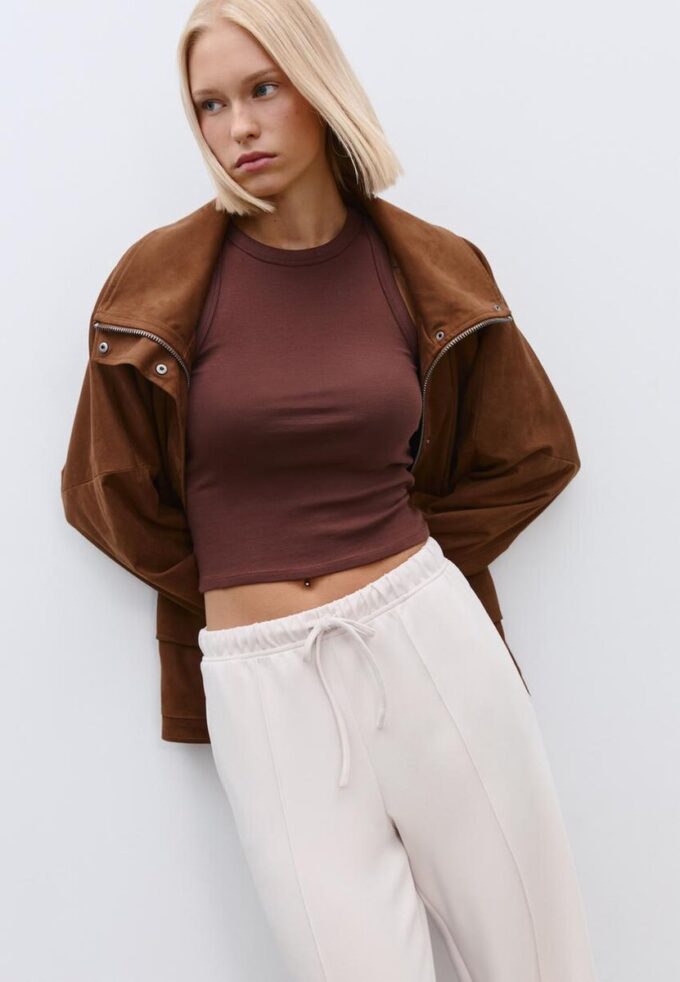 Soft-Touch joggebukse med Wide Leg og sømdetaljer foran