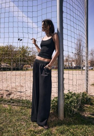 Soft-Touch-palazzo-joggebukse med elastisk linning og myk overflate