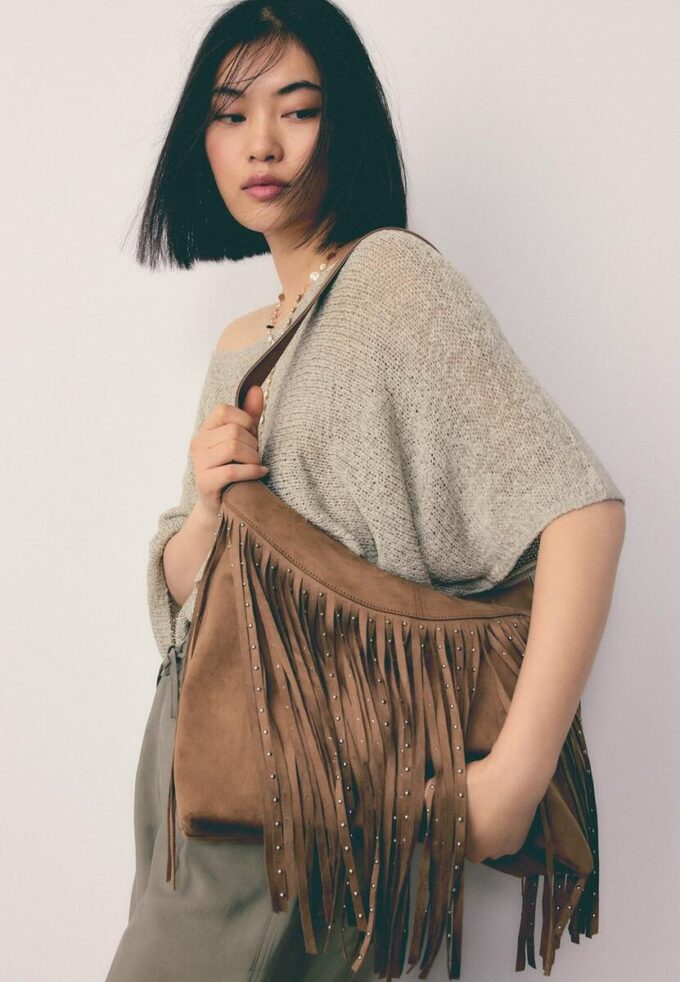 Soft-Touch skulderveske med frynser